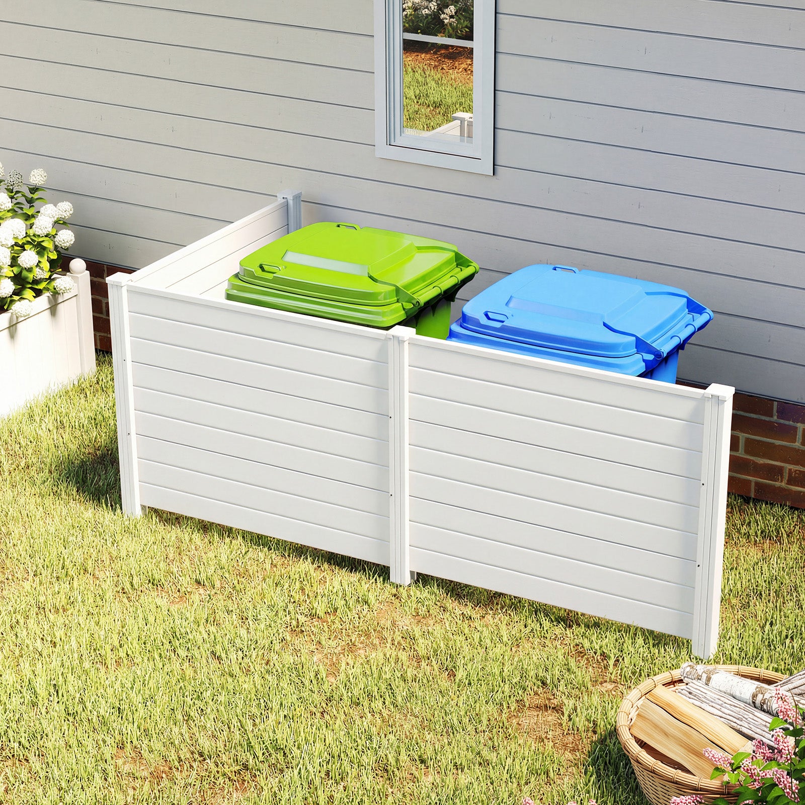 48 x 38 Inch Air Conditioner Fence, 3 Panels, Metal Ground Stakes, White Decorative Fencing & Flooring at Gallery Canada
