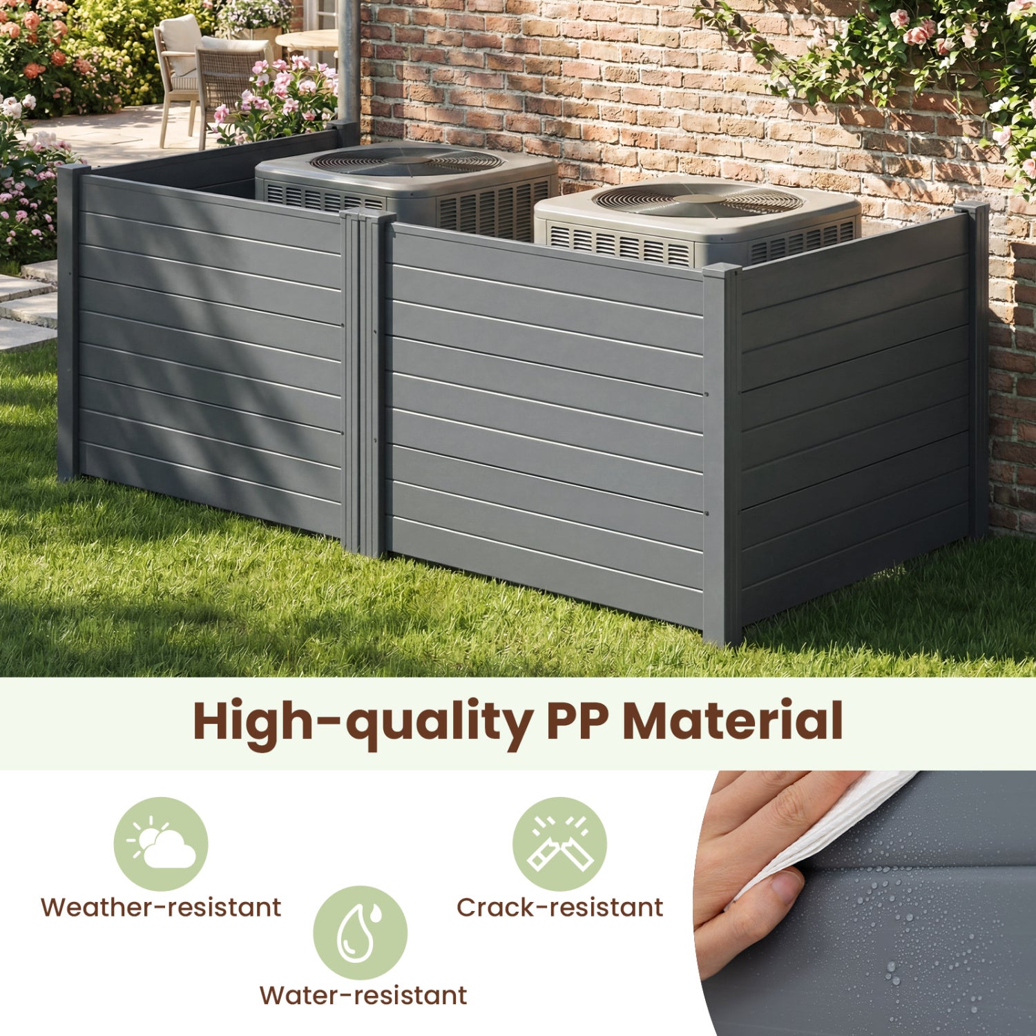 48 x 38 Inch Air Conditioner Fence, 3 Panels, Metal Ground Stakes, Gray Decorative Fencing & Flooring at Gallery Canada