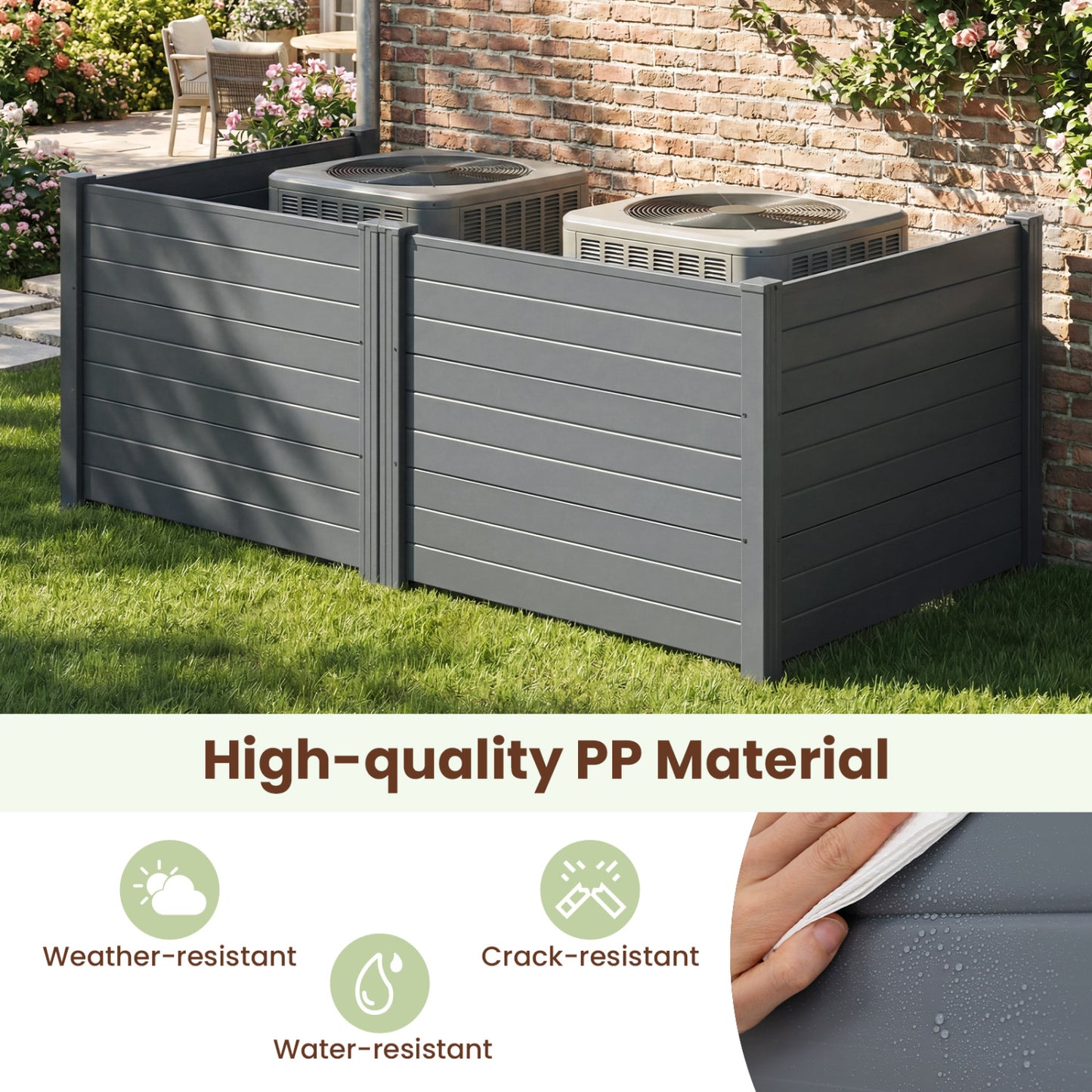 48 x 38 Inch Air Conditioner Fence, 3 Panels, Metal Ground Stakes, Gray Decorative Fencing & Flooring at Gallery Canada