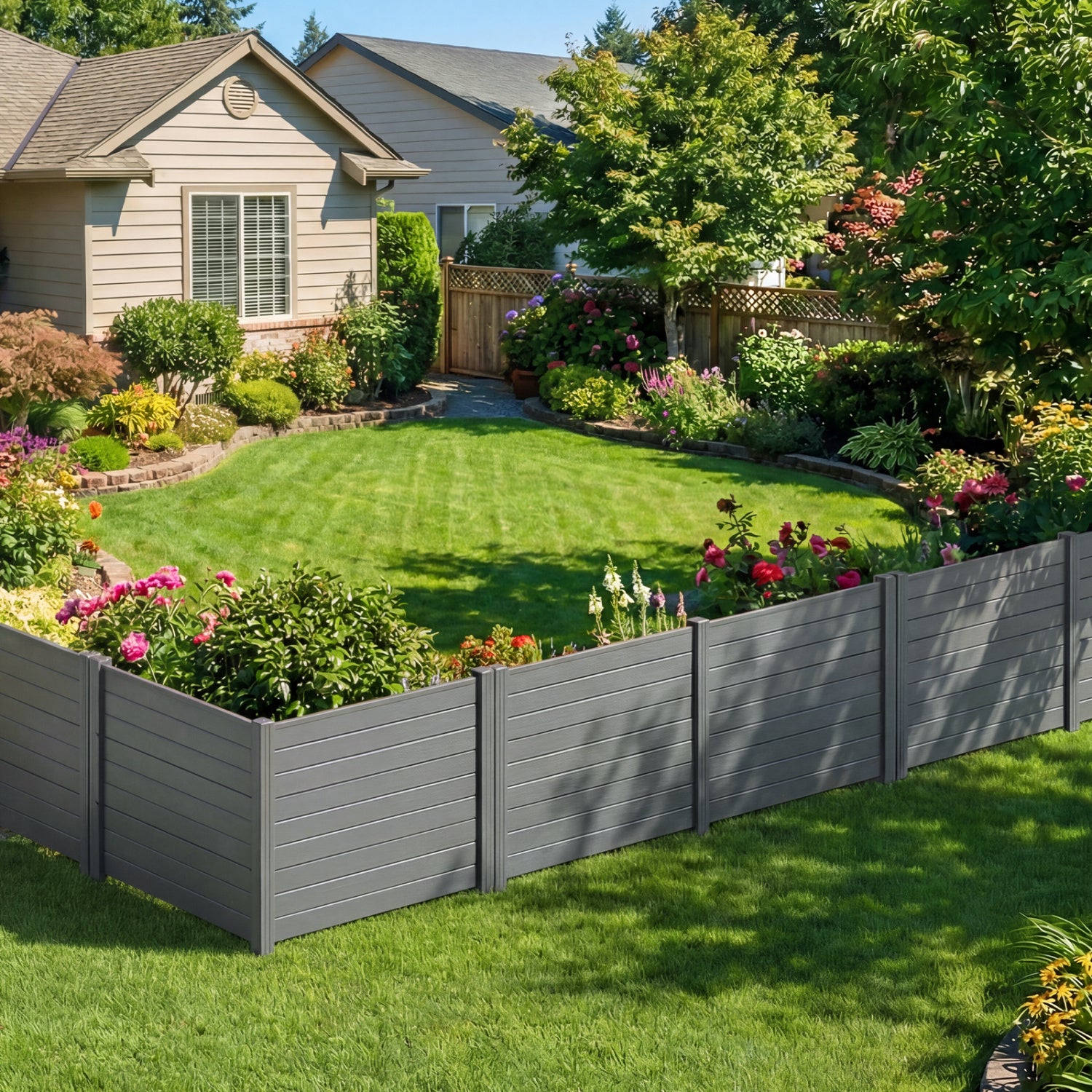 48 x 38 Inch Air Conditioner Fence, 3 Panels, Metal Ground Stakes, Gray Decorative Fencing & Flooring at Gallery Canada