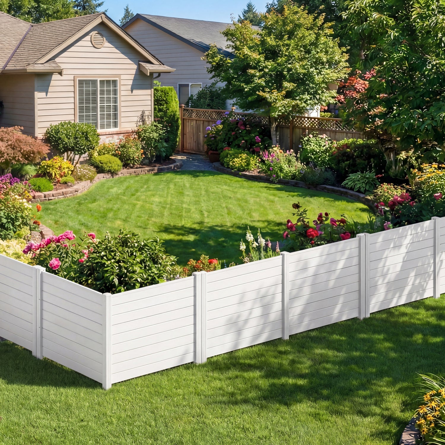 48 x 38 Inch Air Conditioner Fence, 3 Panels, Metal Ground Stakes, White Decorative Fencing & Flooring at Gallery Canada