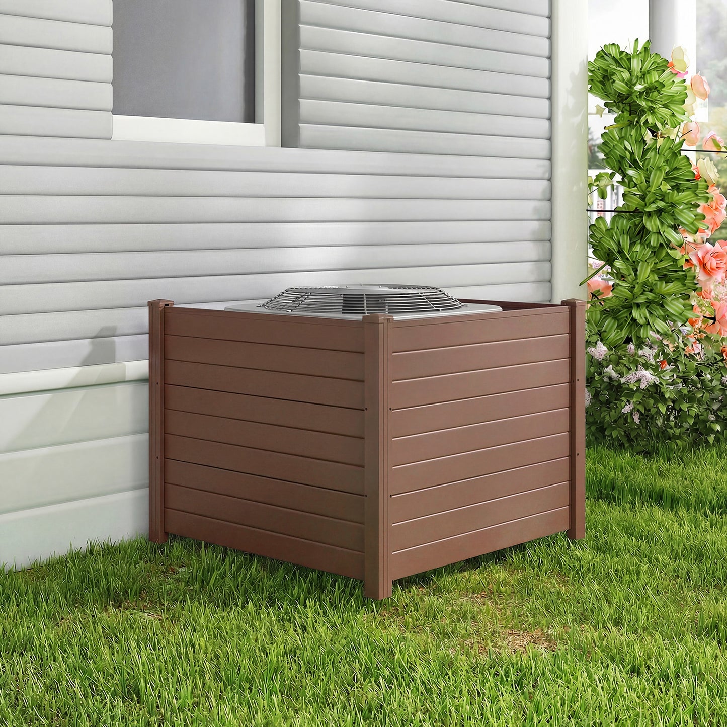 48 x 38 Inch Air Conditioner Fence, 3 Panels, Metal Ground Stakes, Brown Decorative Fencing & Flooring at Gallery Canada