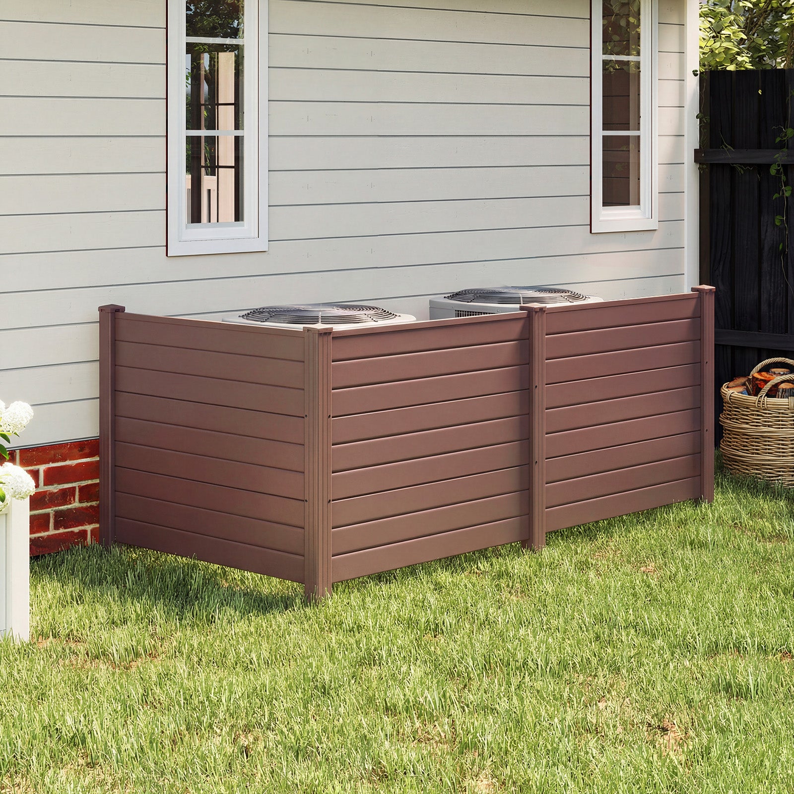48 x 38 Inch Air Conditioner Fence, 3 Panels, Metal Ground Stakes, Brown Decorative Fencing & Flooring at Gallery Canada
