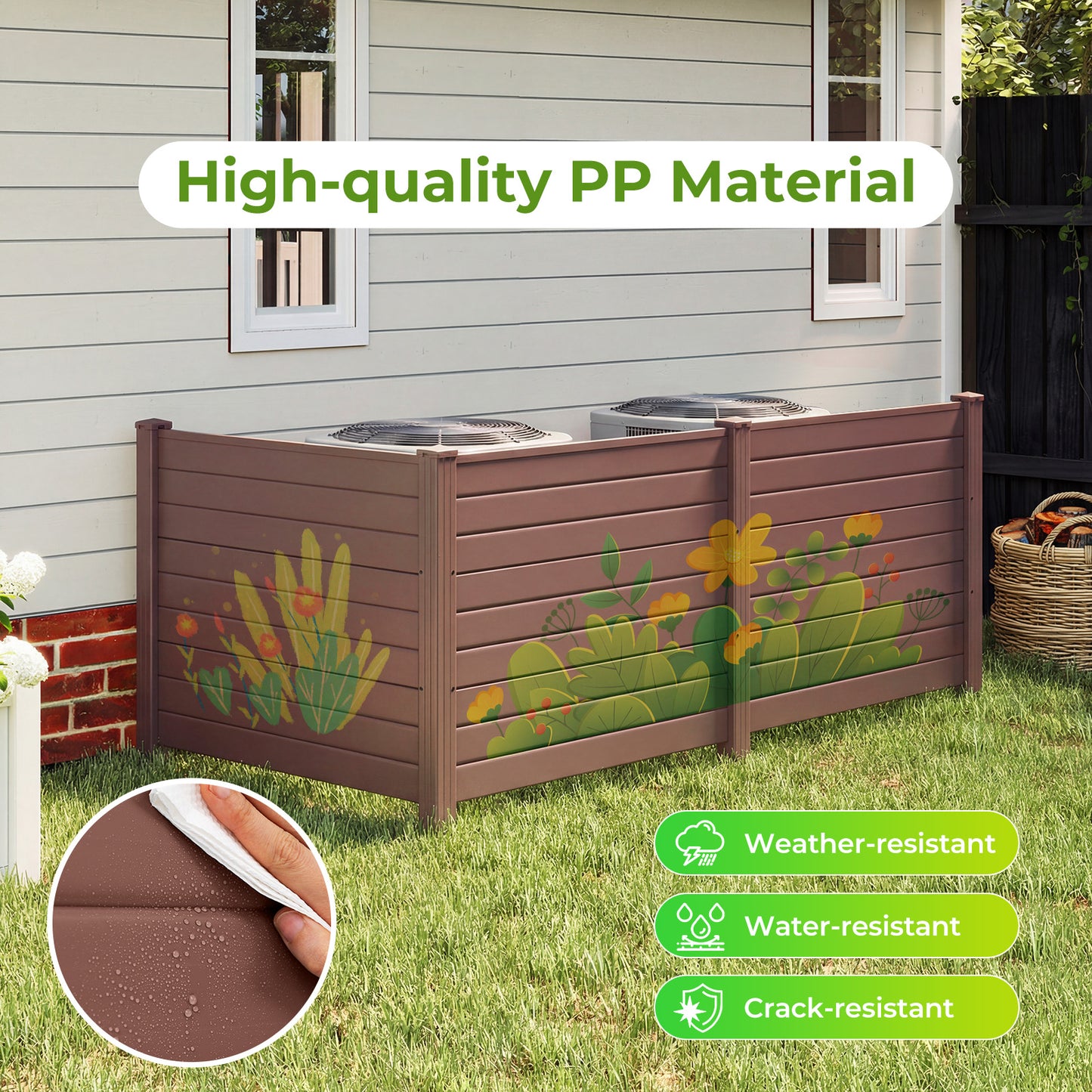 48 x 38 Inch Air Conditioner Fence, 3 Panels, Metal Ground Stakes, Brown Decorative Fencing & Flooring at Gallery Canada