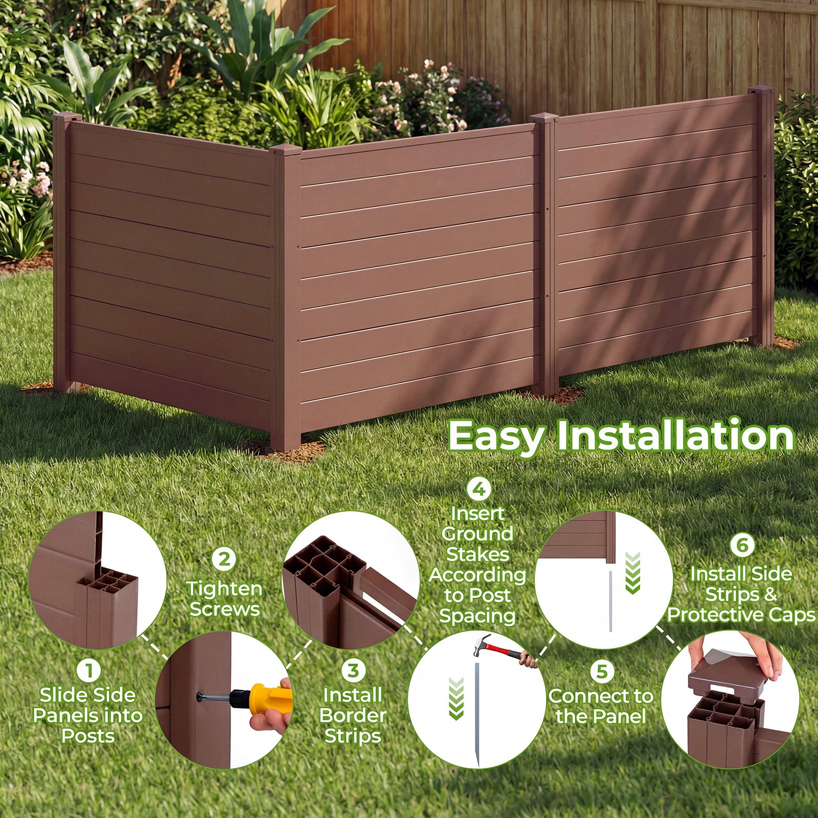 48 x 38 Inch Air Conditioner Fence, 3 Panels, Metal Ground Stakes, Brown Decorative Fencing & Flooring at Gallery Canada
