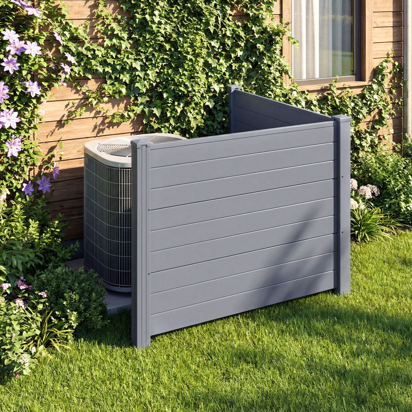 48 x 38 Inch Air Conditioner Fence, 2 Panels, Gray Decorative Fencing & Flooring Gray at Gallery Canada
