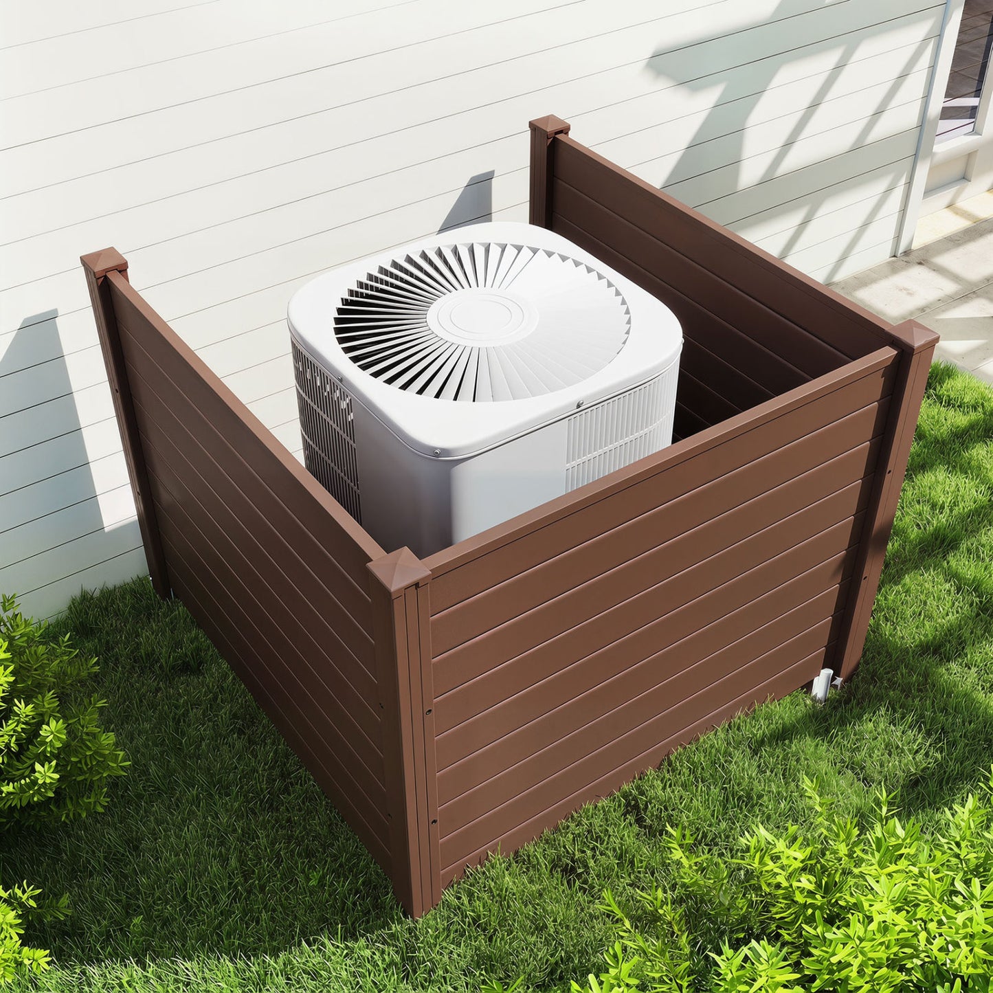 48 x 38 Inch Air Conditioner Fence, 3 Panels, Metal Ground Stakes, Brown Decorative Fencing & Flooring at Gallery Canada