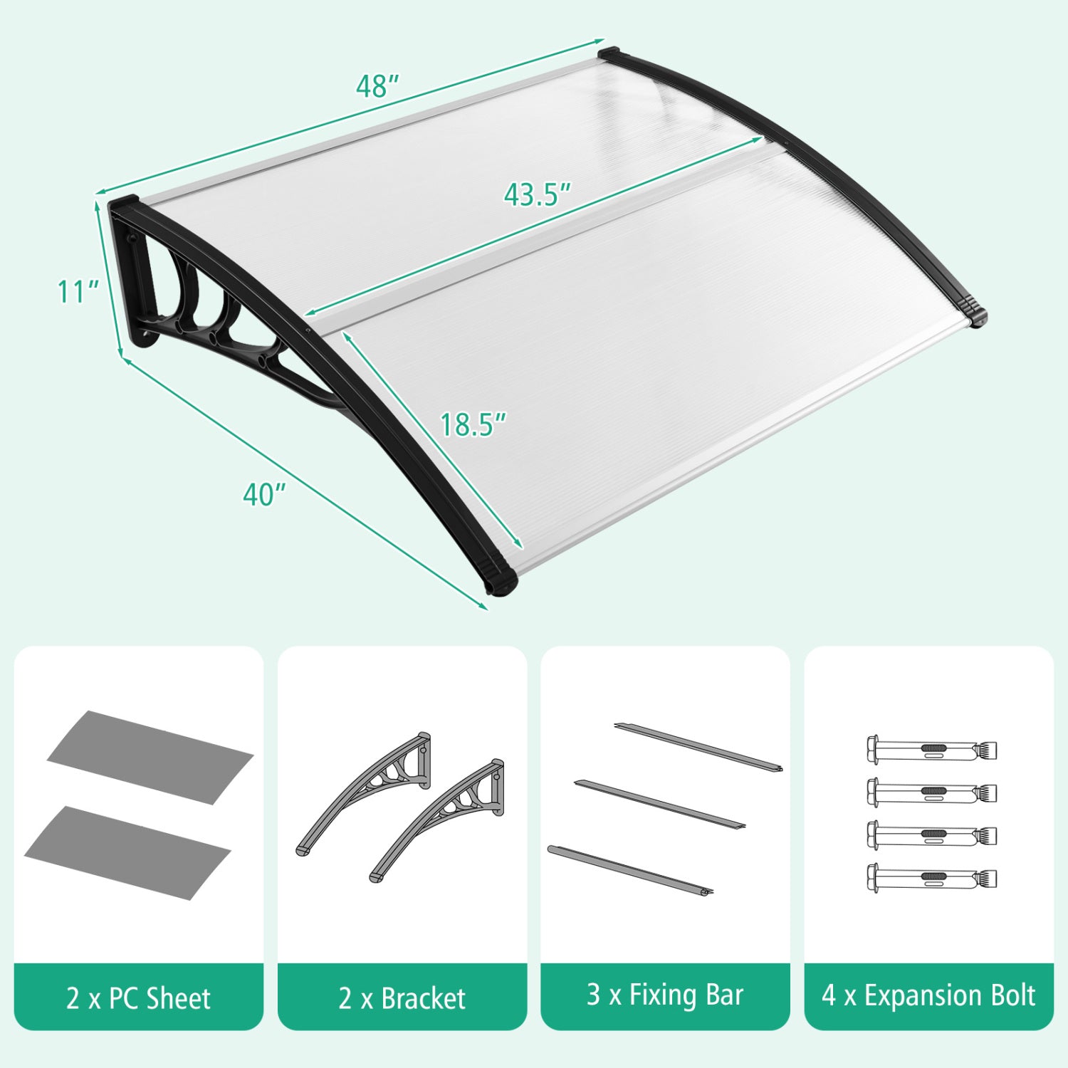 48 x 40 Inch Outdoor Front Door Window Awning Canopy, Black Outdoor Shades at Gallery Canada