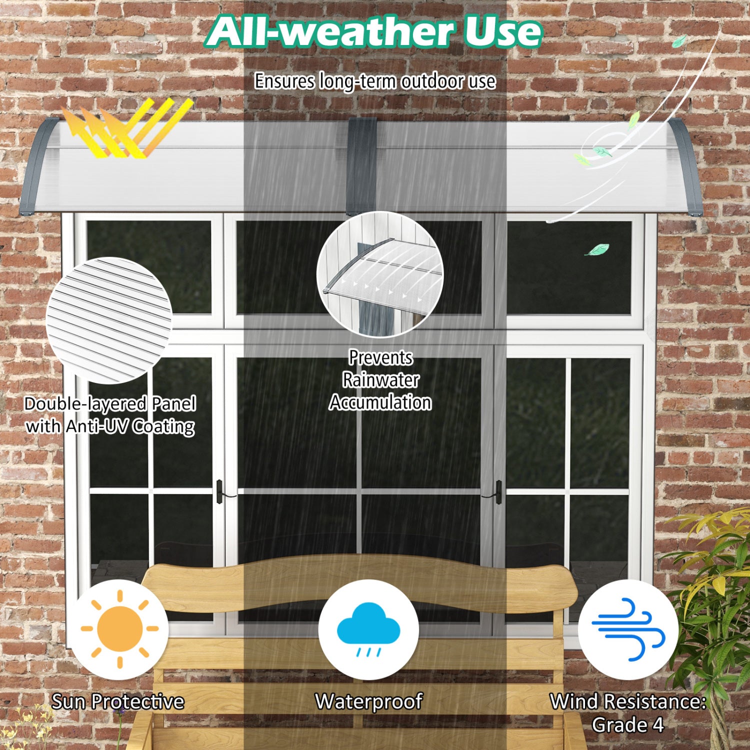 48 x 40 Inch Outdoor Front Door Window Awning, Gray Outdoor Shades at Gallery Canada