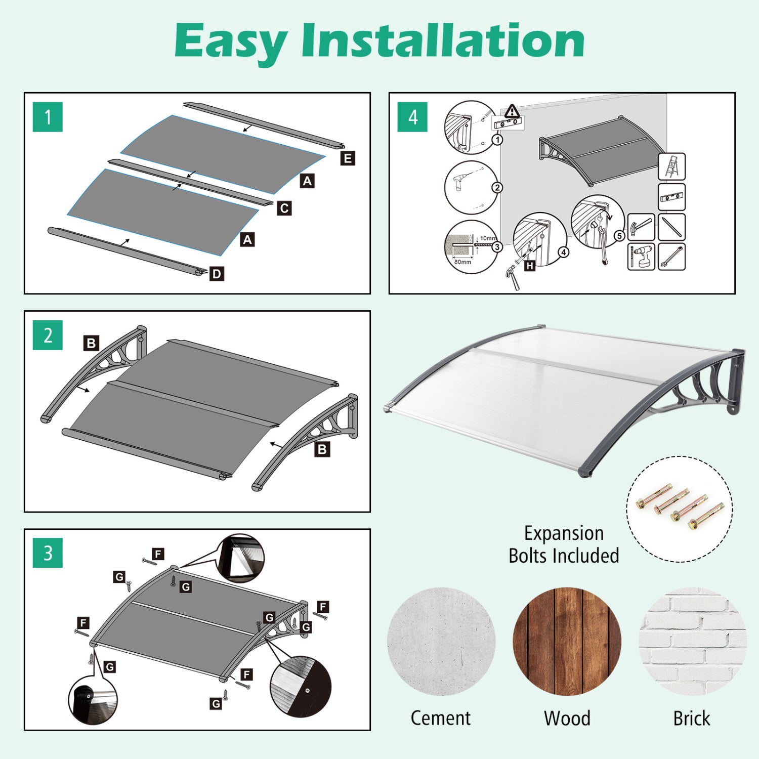 48 x 40 Inch Outdoor Front Door Window Awning, Gray Outdoor Shades at Gallery Canada