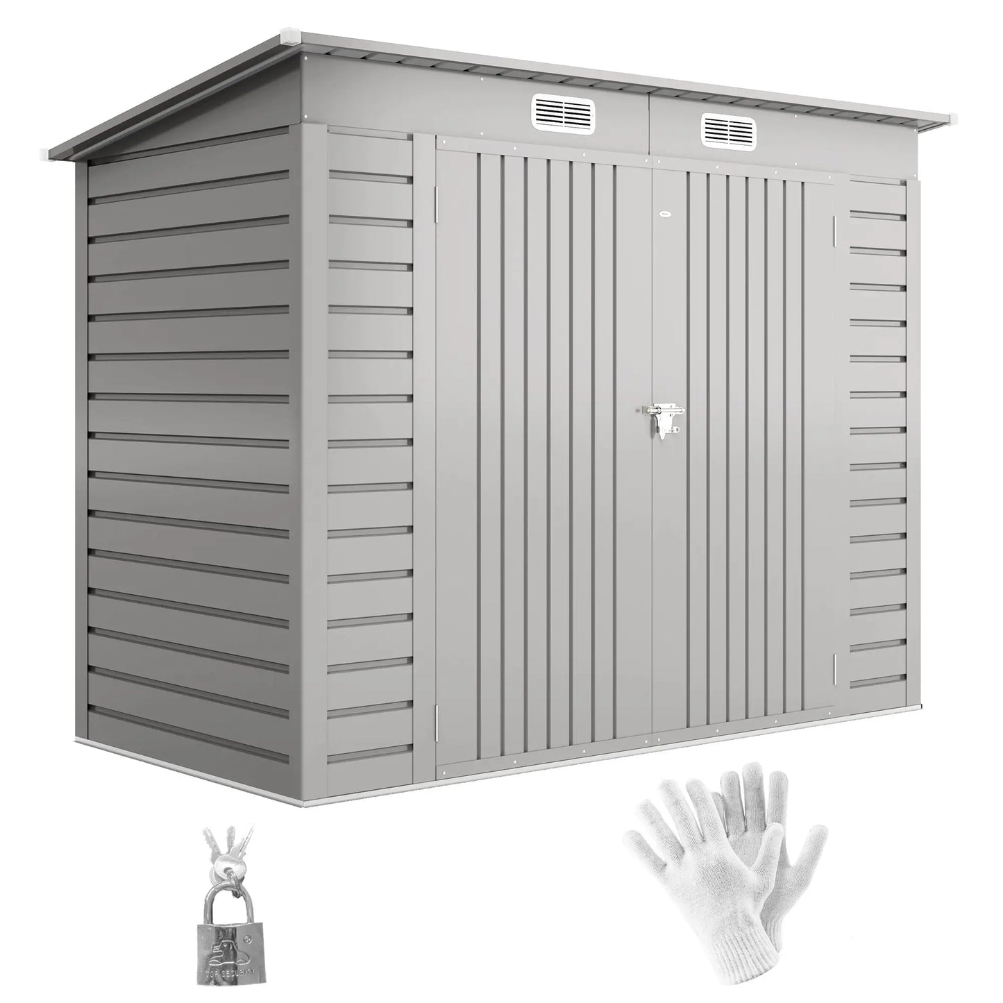 8 x 4FT Galvanized Garden Storage Shed, Metal Outdoor Shed, Light Grey