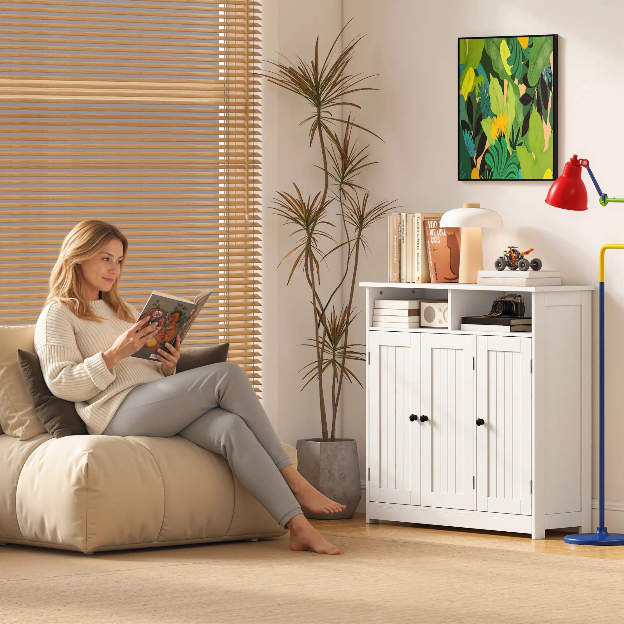 Freestanding Bathroom Floor Cabinet, 3 Doors, 2 Shelves, Adjustable, White Freestanding Bathroom Cabinets at Gallery Canada