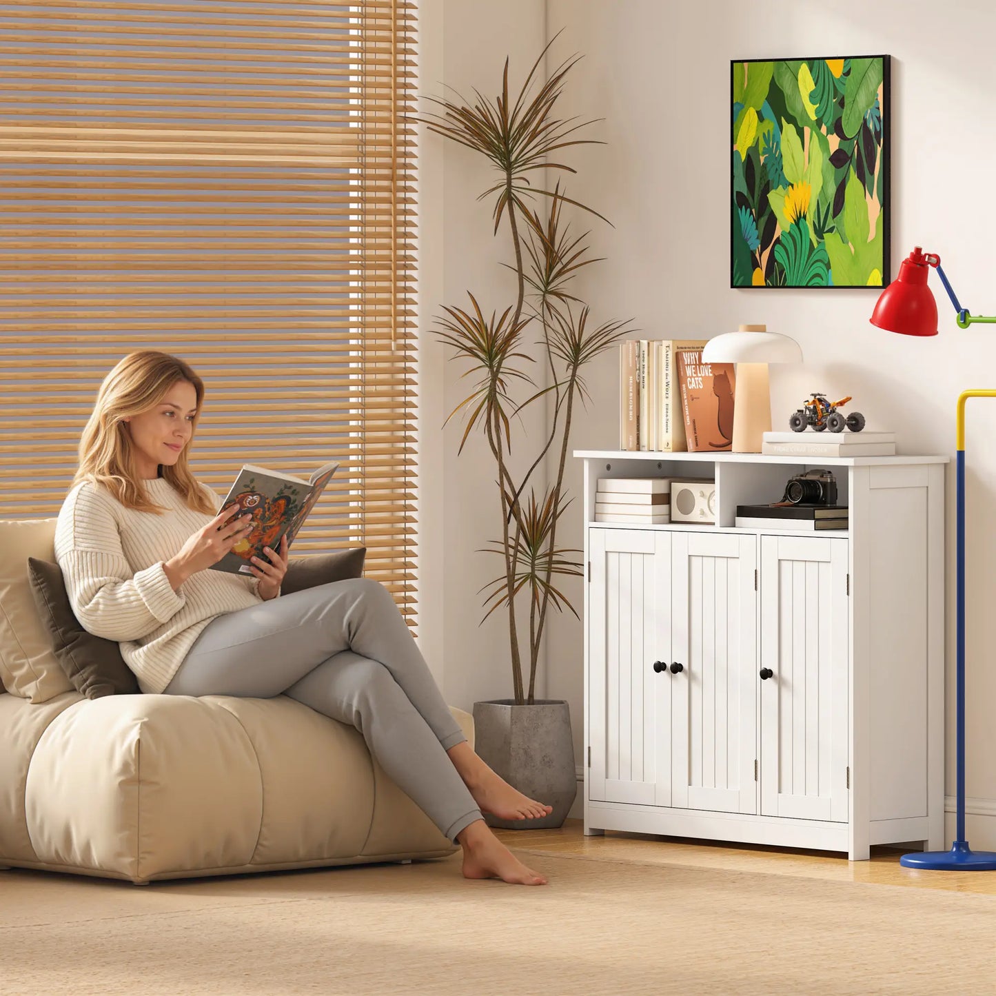 Freestanding Bathroom Floor Cabinet, 3 Doors, 2 Shelves, Adjustable, White Freestanding Bathroom Cabinets at Gallery Canada