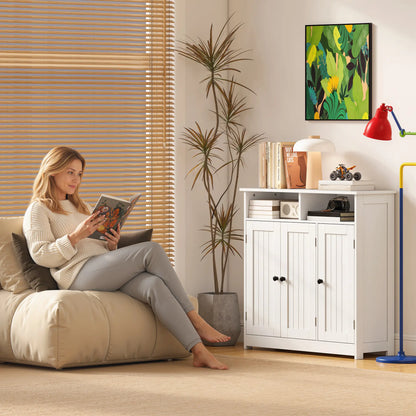 Freestanding Bathroom Floor Cabinet, 3 Doors, 2 Shelves, Adjustable, White Freestanding Bathroom Cabinets at Gallery Canada