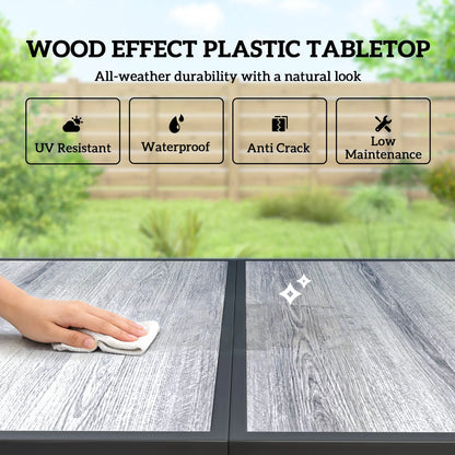 Outdoor Dining Set For 6, Faux Wood Patio Table And Chairs, Black Outdoor Dining Sets at Gallery Canada