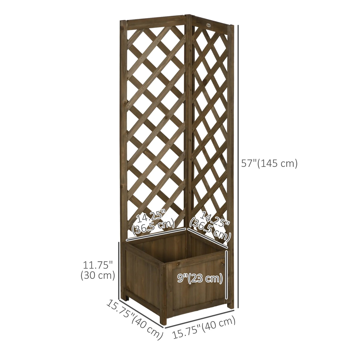 Raised Garden Bed Wood Planter With Trellis, 16" x 16" x 57", Carbonized Wooden Planter Boxes at Gallery Canada