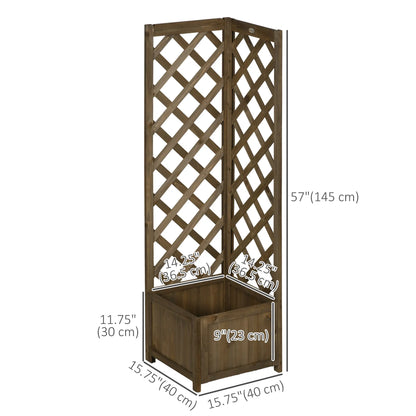 Raised Garden Bed Wood Planter With Trellis, 16" x 16" x 57", Carbonized Wooden Planter Boxes at Gallery Canada