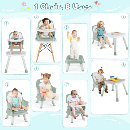 6-in-1 Convertible Baby High Chair with Adjustable Removable Tray, Green High Chairs at Gallery Canada