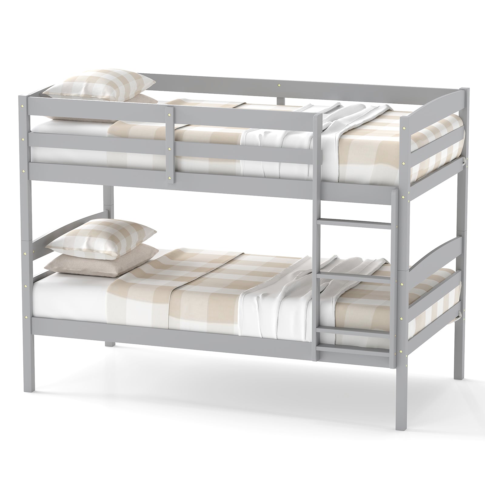 Solid Wood Twin Over Twin Bunk Bed Frame with High Guardrails and Integrated Ladder, Gray Bunk Bed Frame at Gallery Canada