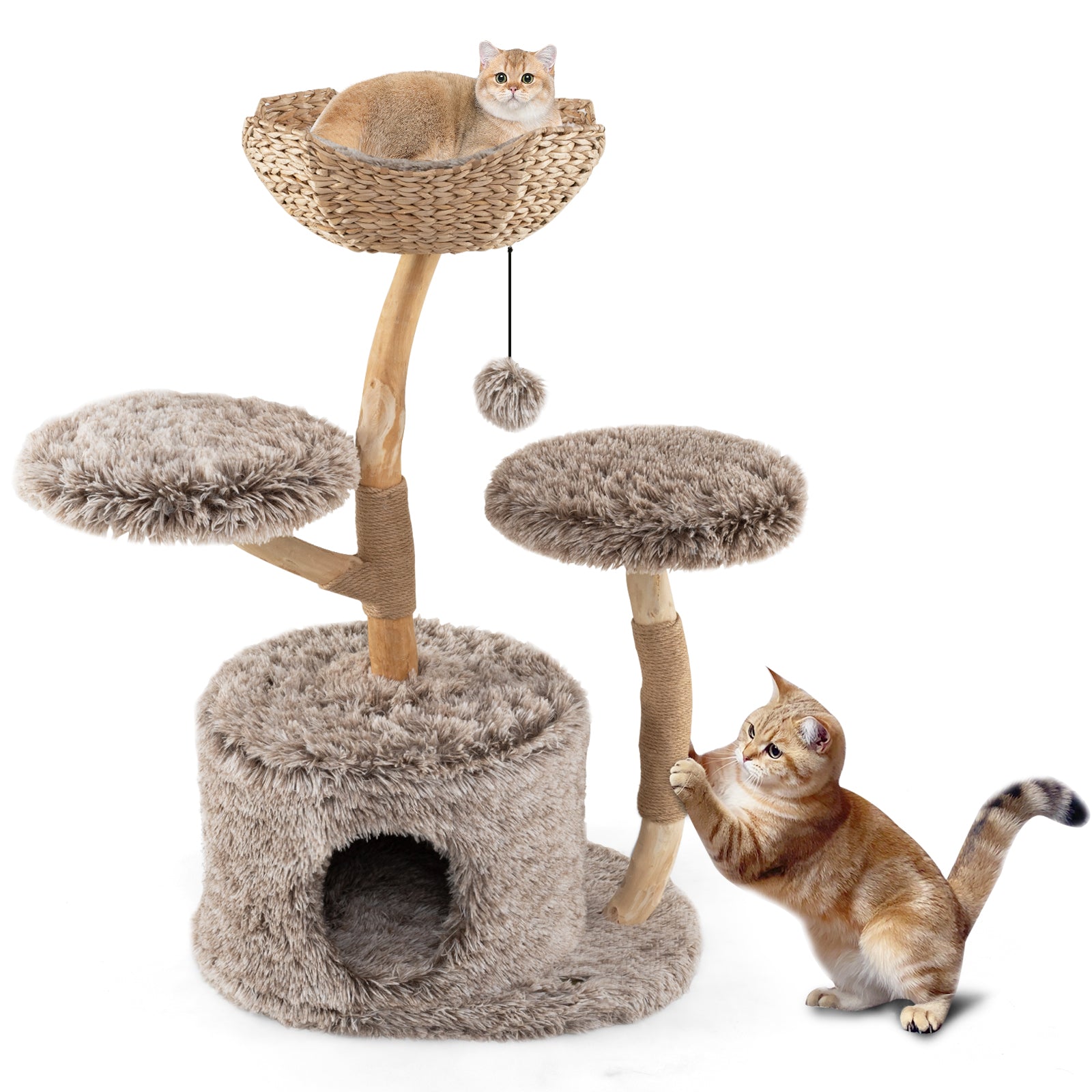 Wood Cat Tree Solid Pear Cat Tree with Perch and Sisal Scratching Posts, Brown Cat Trees Condos & Scratchers at Gallery Canada