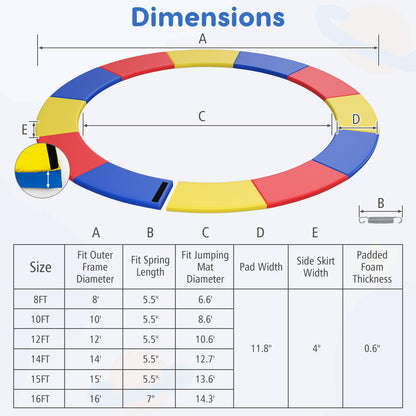 8-16 FT Trampoline Pad Replacement Safety Pad with Fixing Straps (Multicolor)-15FT, Multicolor Outdoor Play at Gallery Canada