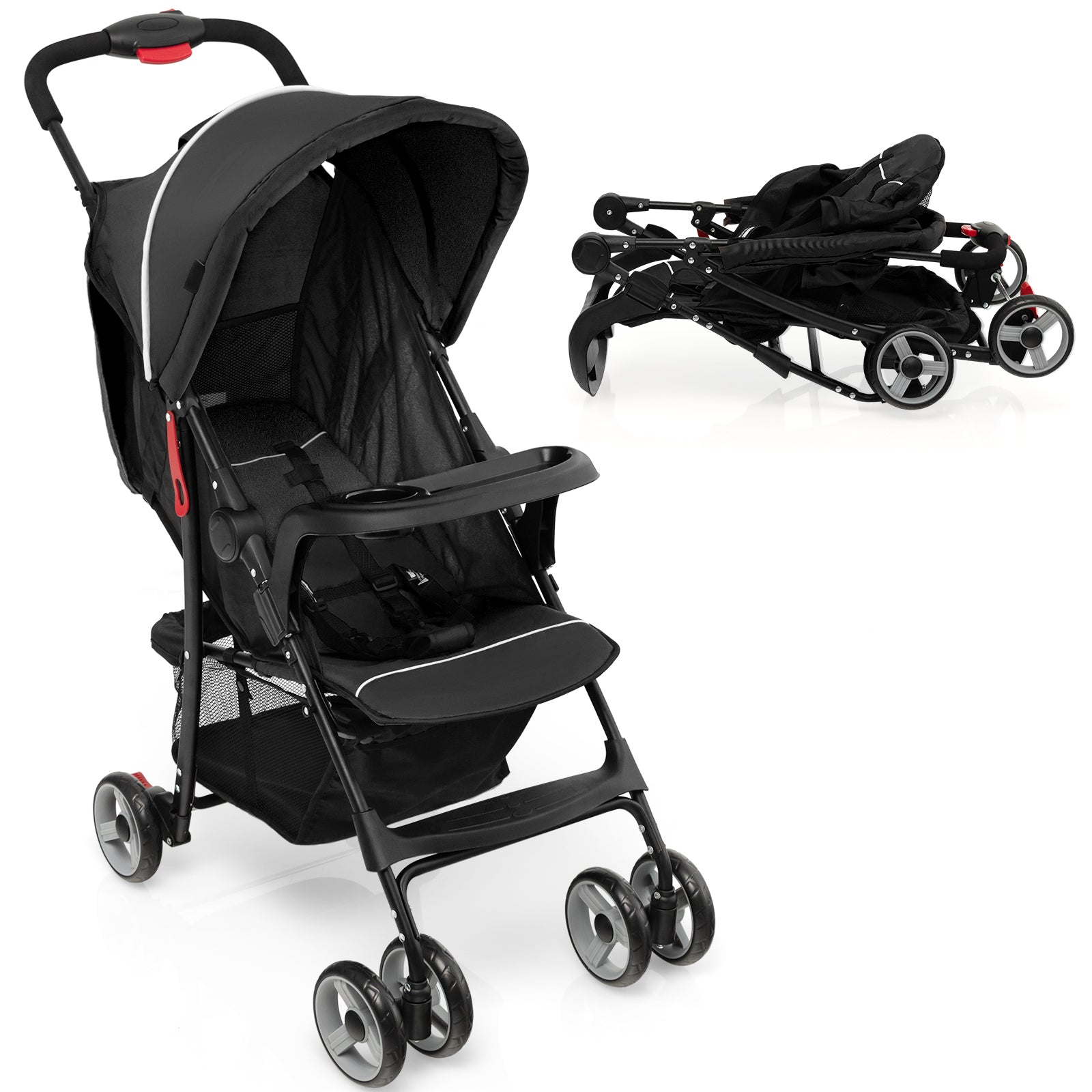 Toddler Travel Stroller for Airplane with Canopy and Adjustable Backrest, Black Baby Strollers at Gallery Canada