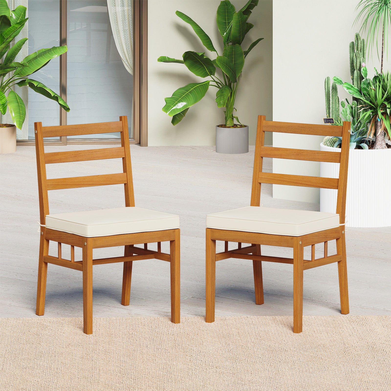 Outdoor Wooden Dining Chair Set of 4 with Padded Seat Cushions, White Patio Dining Chairs at Gallery Canada