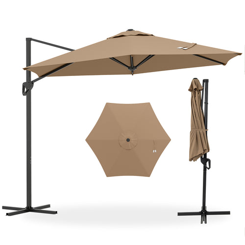 9 FT Cantilever Patio Umbrella with Vented Top and Sun-Protective Canopy, Brown