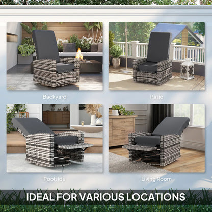 Outdoor Rattan Wicker Lounge Chair with Footrest, Soft Cushion, Grey Patio Chairs at Gallery Canada