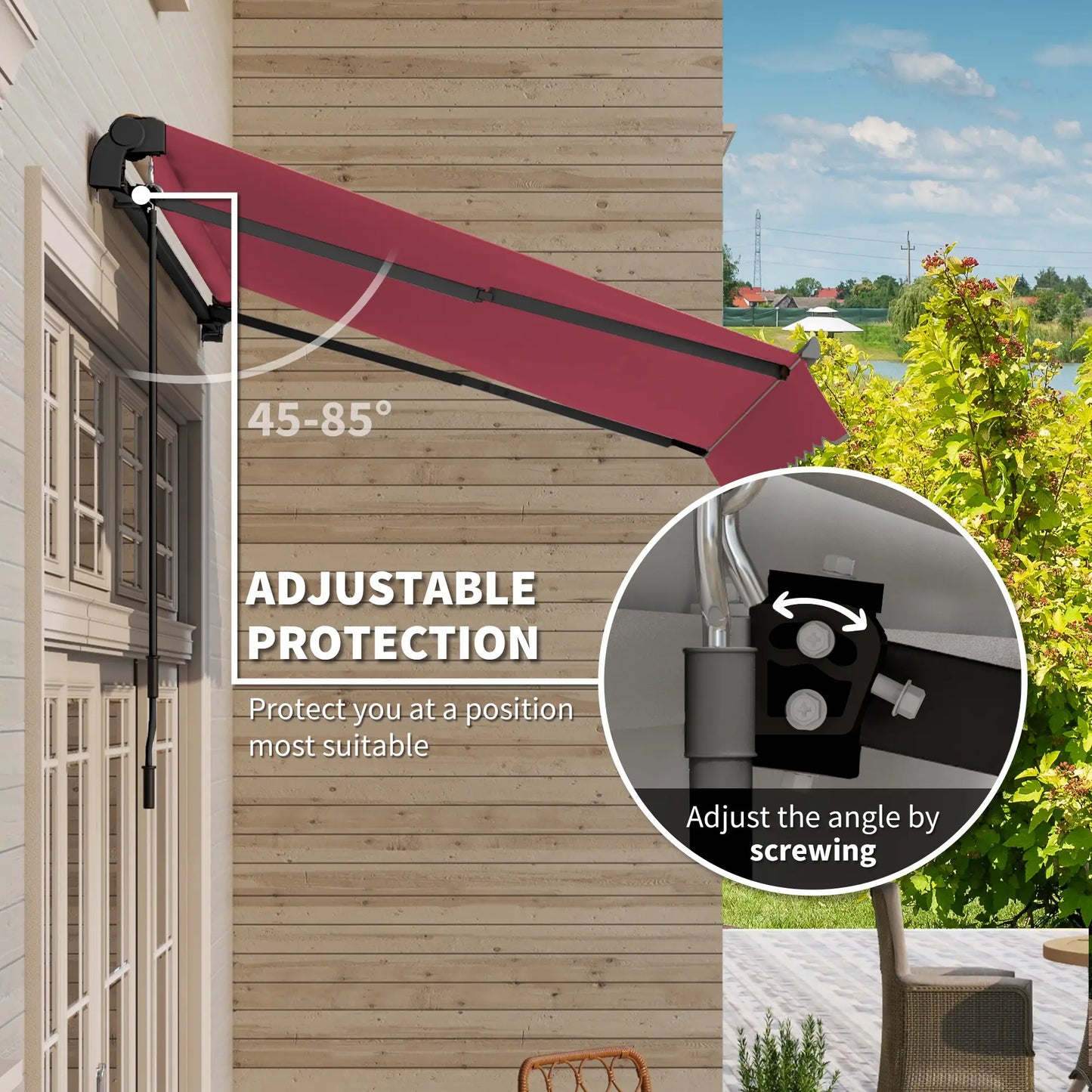 10' x 8' Retractable Awning, Sun Shade Canopy, Aluminum Frame, UV Protection, Red Deck Awnings at Gallery Canada