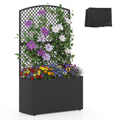 49 Inch Raised Garden Bed With Trellis, Wicker Planter Box, Black Raised Garden Beds Black at Gallery Canada