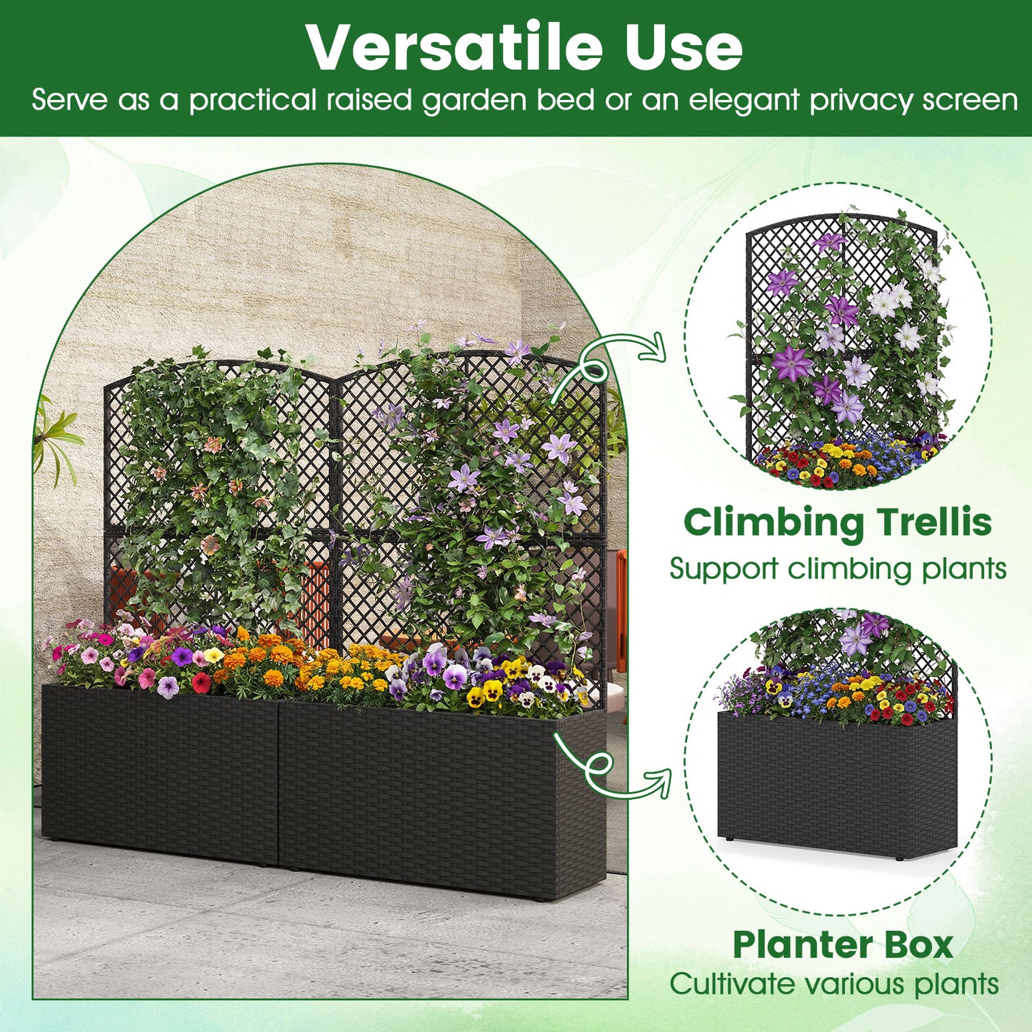 49 Inch Raised Garden Bed With Trellis, Wicker Planter Box, Black Raised Garden Beds at Gallery Canada