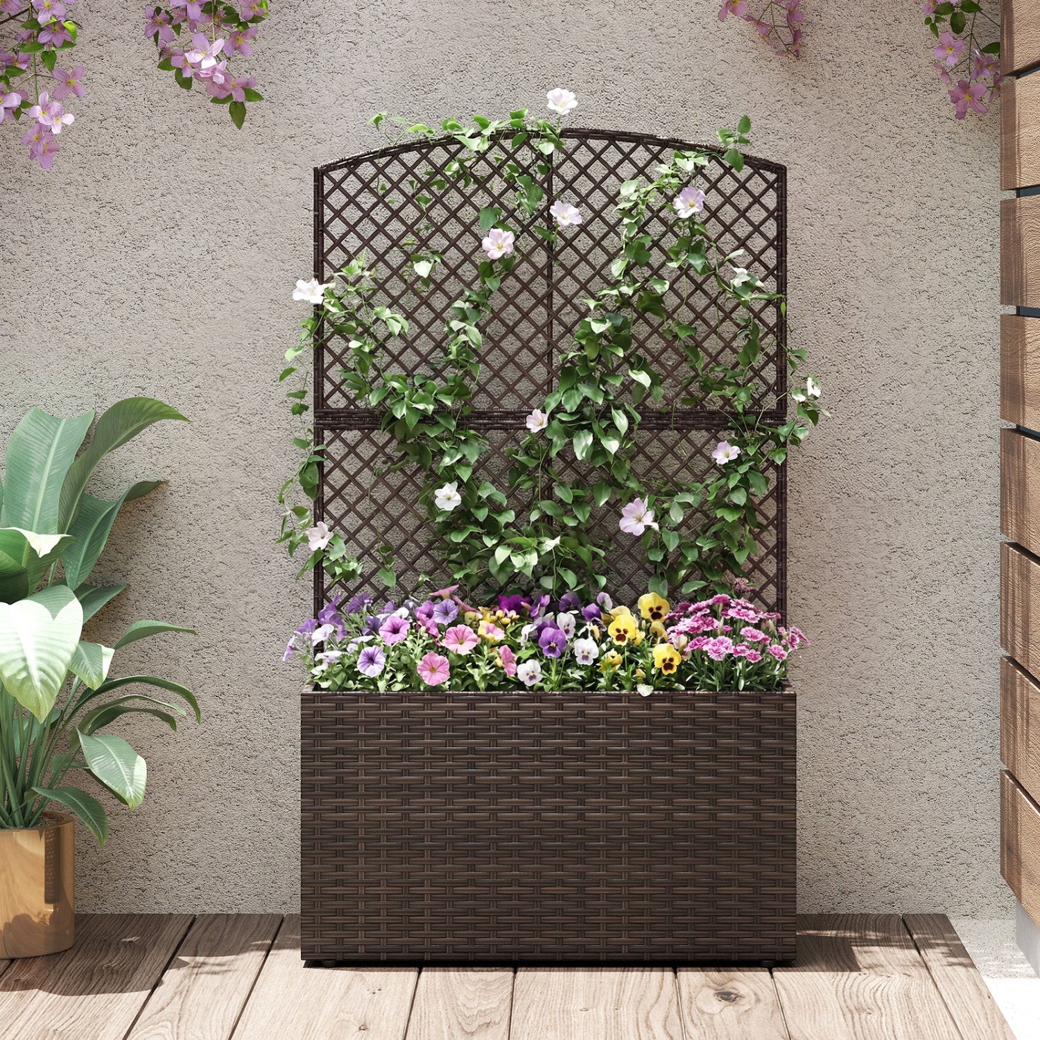 49 Inch Raised Garden Bed With Trellis, Wicker Planter Box, Brown Raised Garden Beds at Gallery Canada