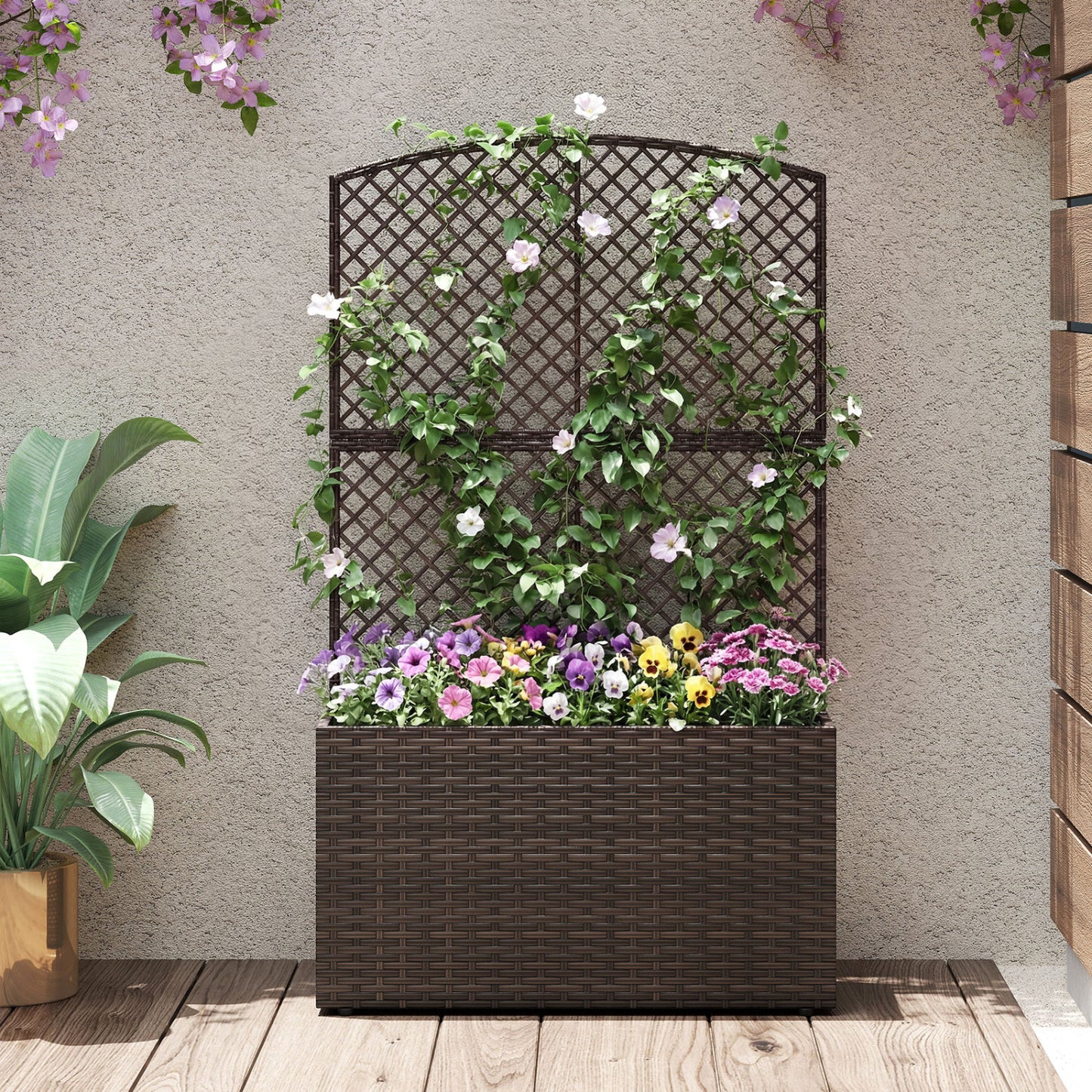 49 Inch Raised Garden Bed With Trellis, Wicker Planter Box, Brown Raised Garden Beds at Gallery Canada