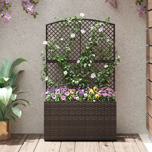 49 Inch Raised Garden Bed With Trellis, Wicker Planter Box, Brown