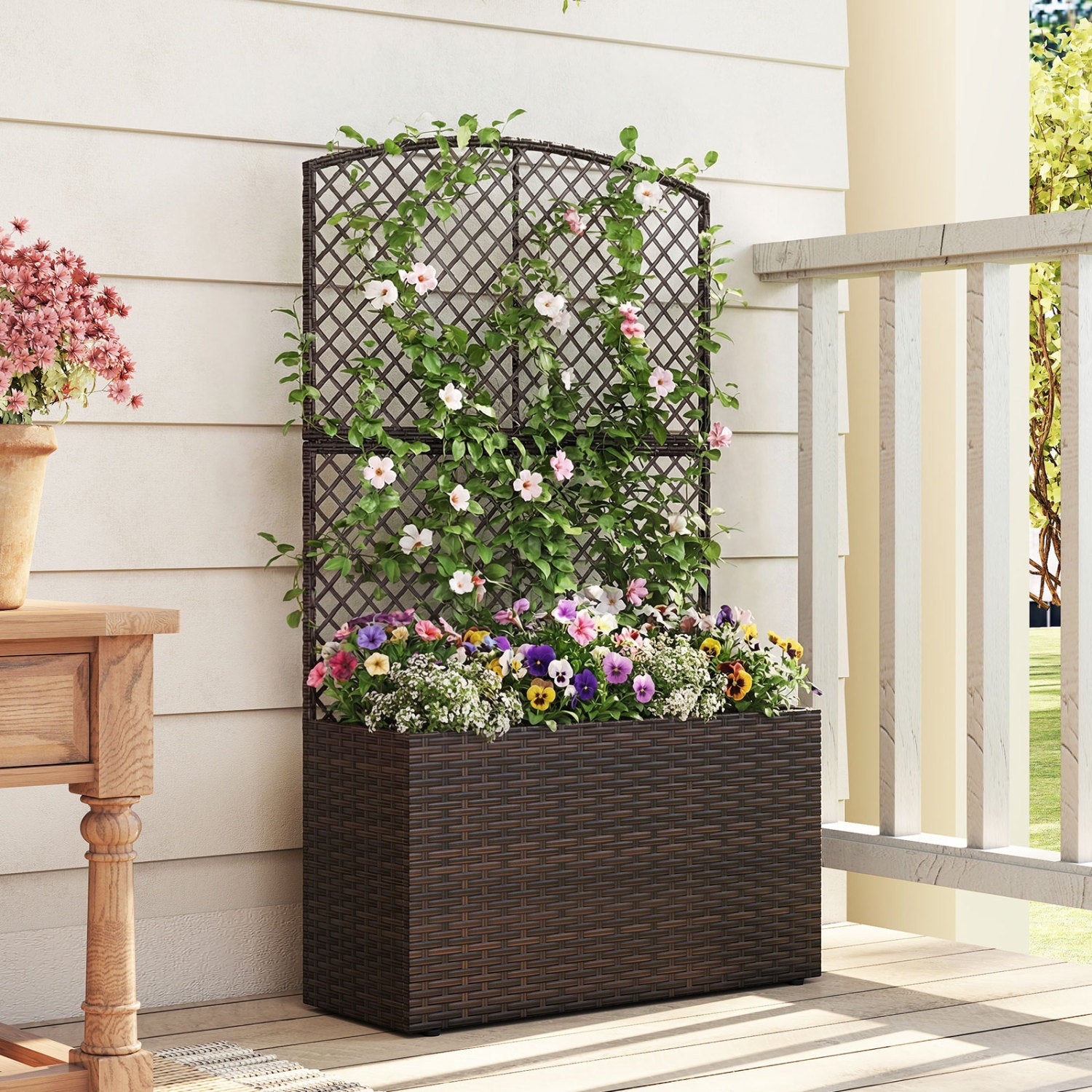 49 Inch Raised Garden Bed With Trellis, Wicker Planter Box, Brown Raised Garden Beds at Gallery Canada
