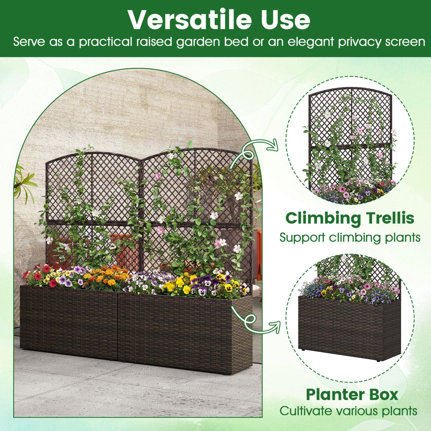 49 Inch Raised Garden Bed With Trellis, Wicker Planter Box, Brown Raised Garden Beds at Gallery Canada
