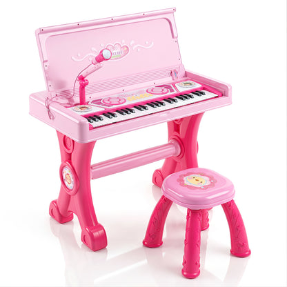 Piano électrique pour enfants, 49 touches, avec tabouret et micro, rose