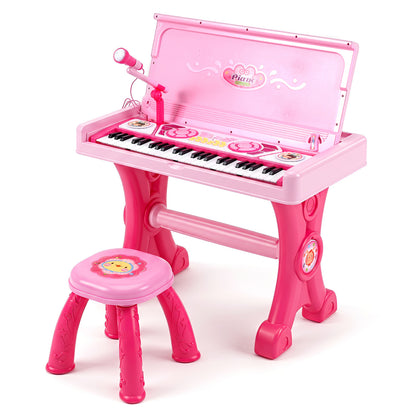 Piano électrique pour enfants, 49 touches, avec tabouret et micro, rose