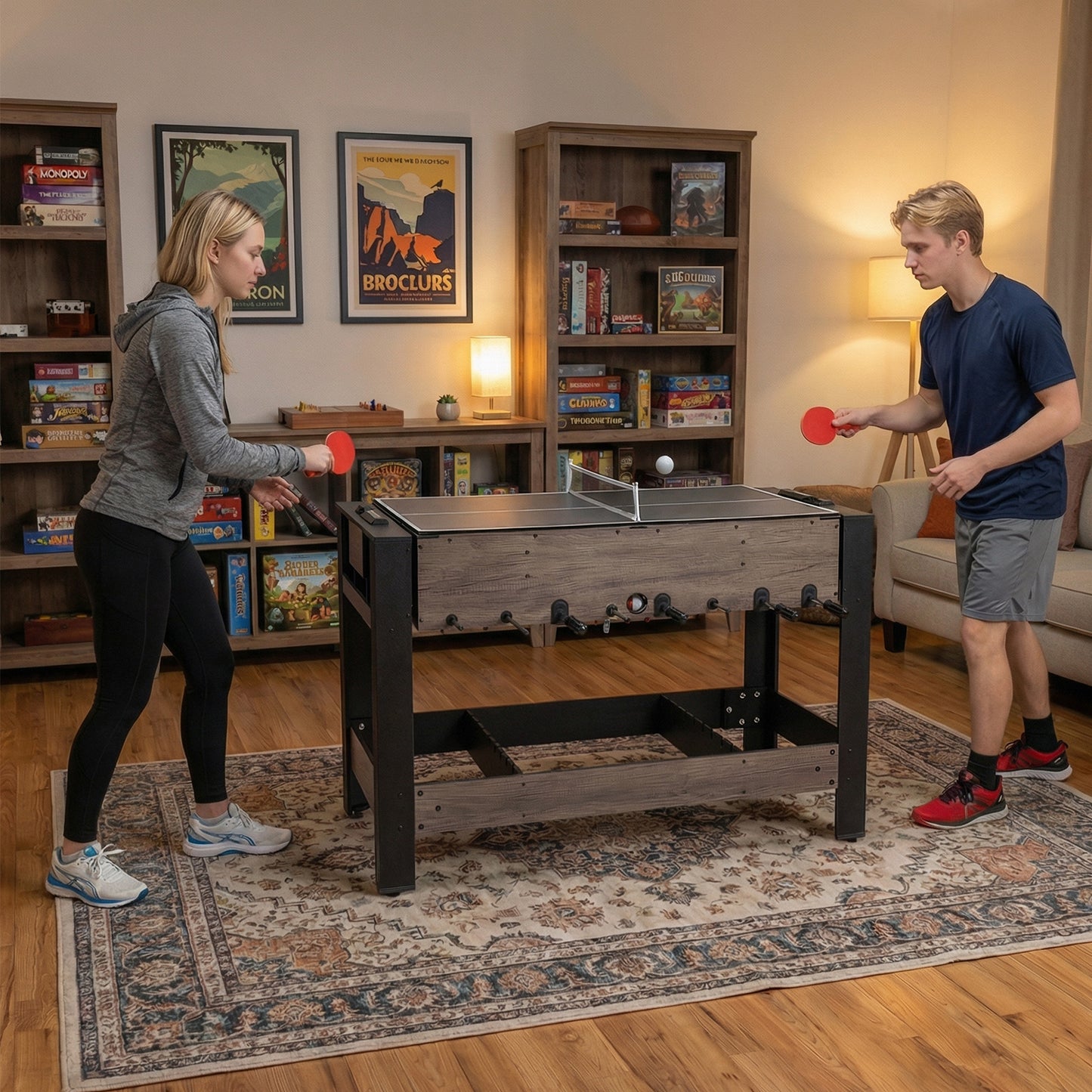 49 inch Combo Game Table with Pool Billiards, Brown Game Room at Gallery Canada