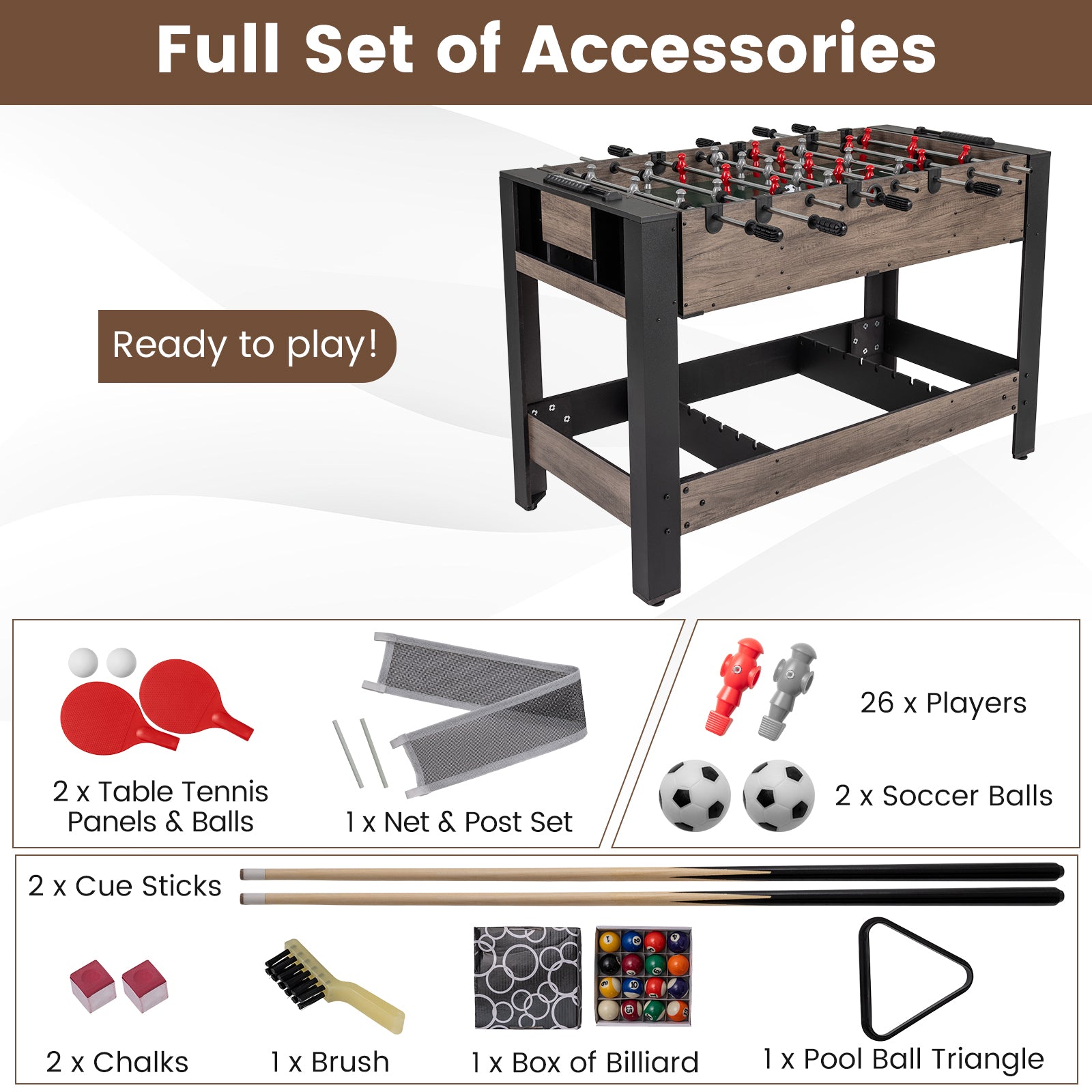 49 inch Combo Game Table with Pool Billiards, Brown Game Room at Gallery Canada
