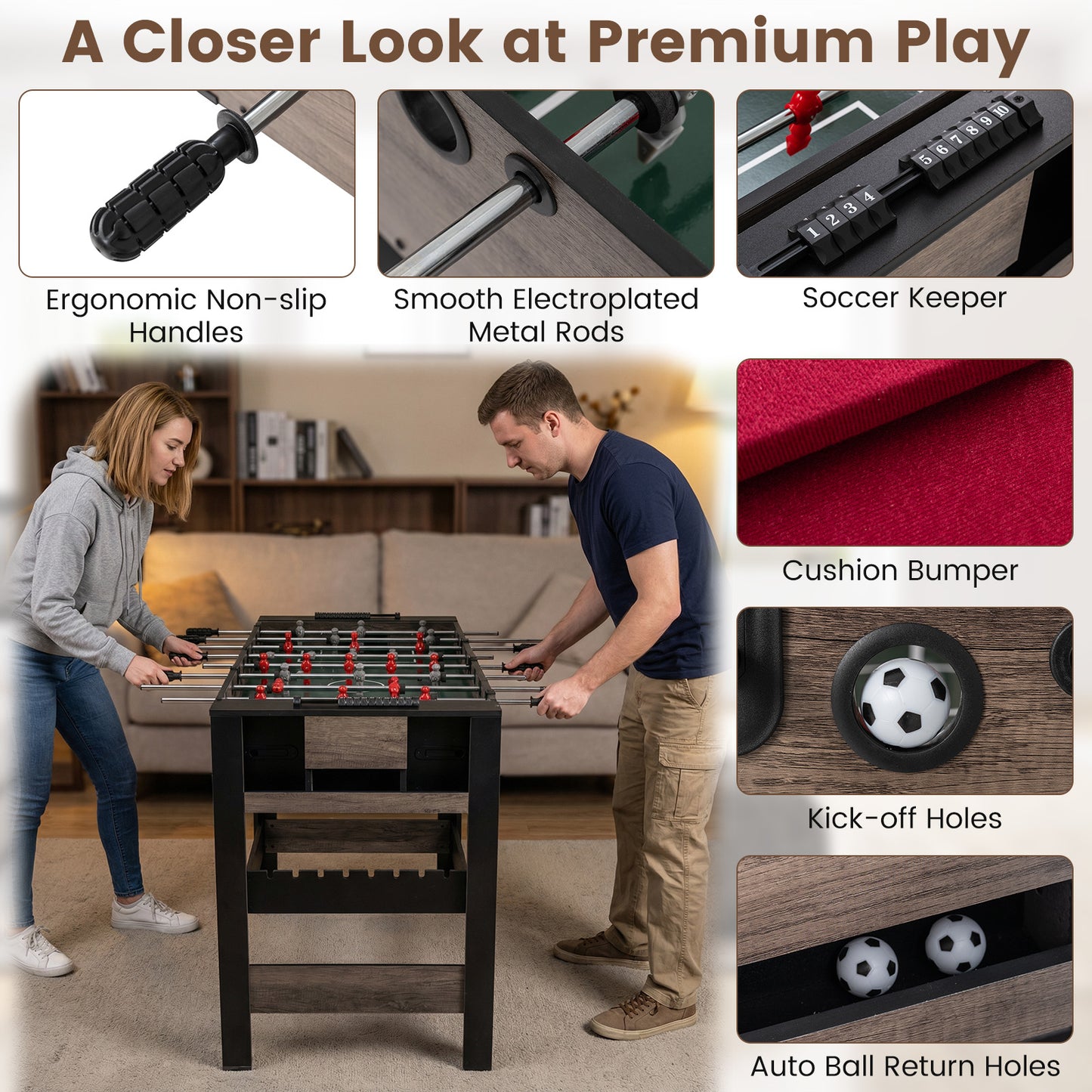 49 inch Combo Game Table with Pool Billiards, Brown Game Room at Gallery Canada