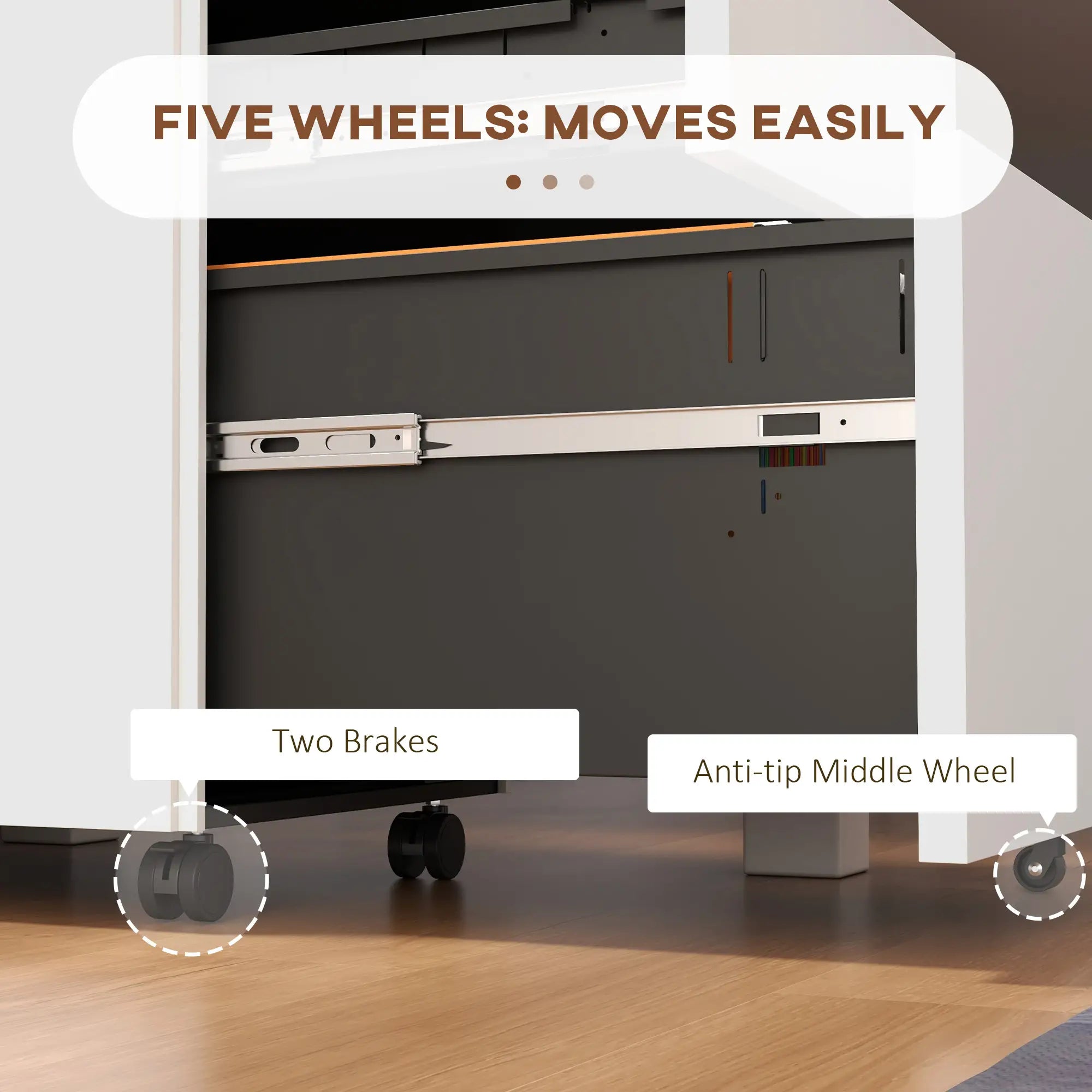 3-Drawer Steel Filing Cabinet on Wheels, Lockable, Adjustable Hanging Bar, White Office Cabinets & Cupboards at Gallery Canada