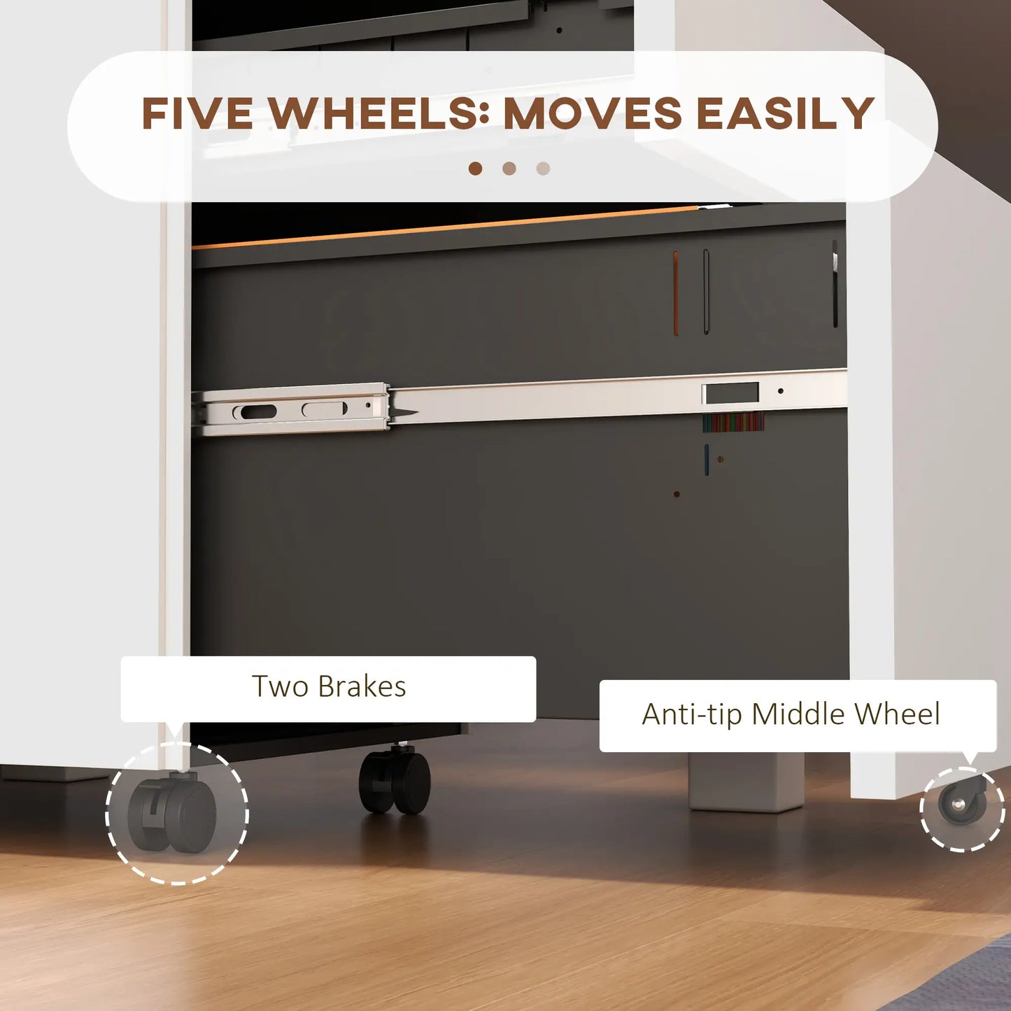 3-Drawer Steel Filing Cabinet on Wheels, Lockable, Adjustable Hanging Bar, White Office Cabinets & Cupboards at Gallery Canada