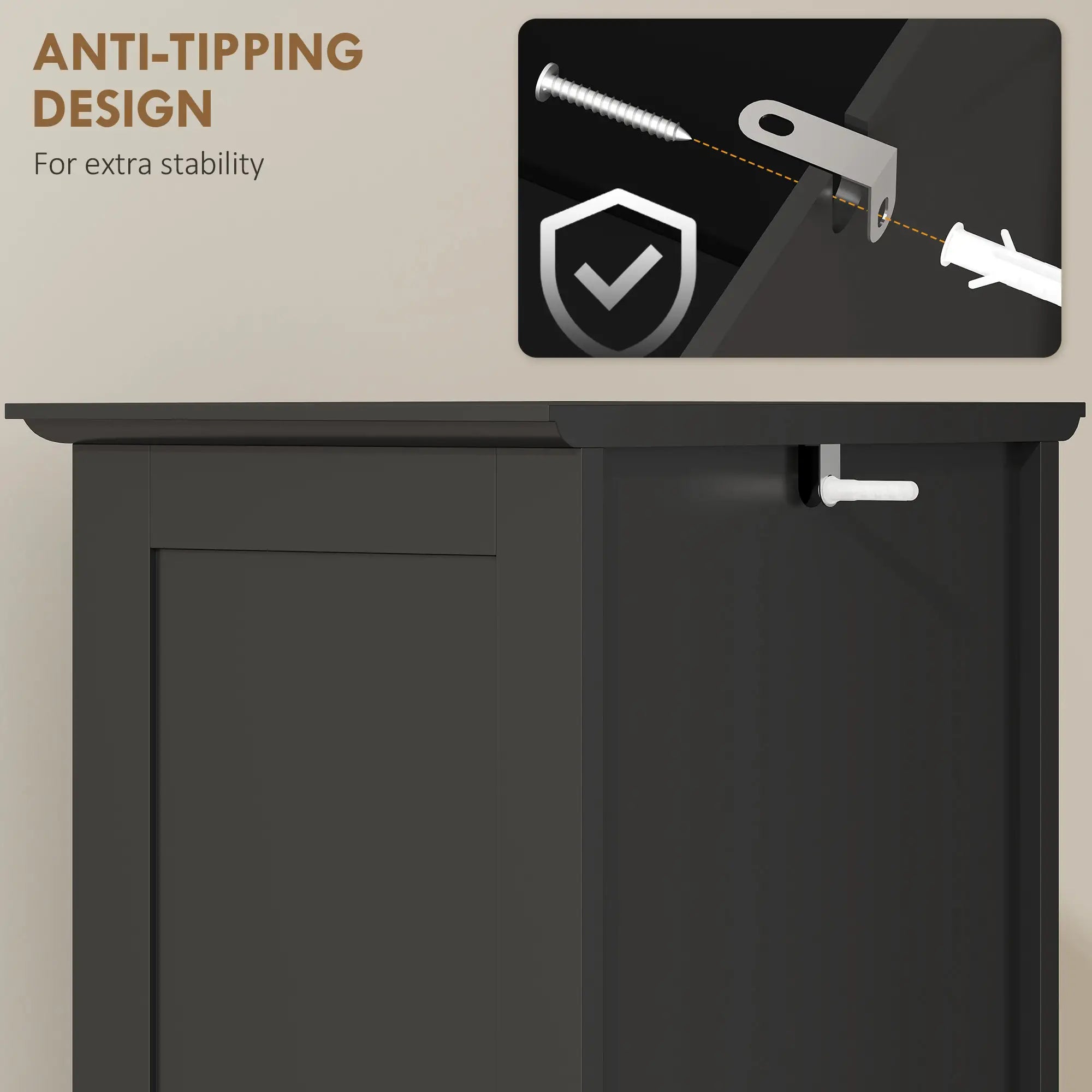 Modern Bathroom Cabinet, Narrow Vanity with Shelf and Drawer, Black Freestanding Bathroom Cabinets at Gallery Canada