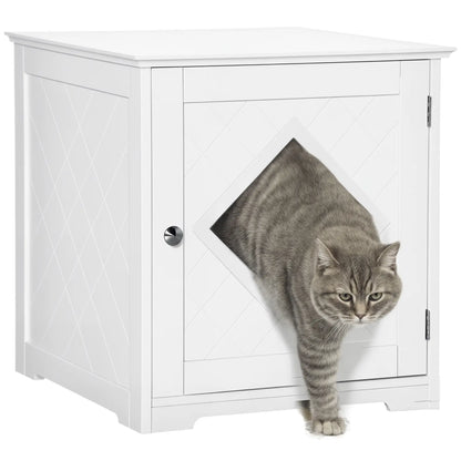 Cat Litter Box Enclosure End Table, Indoor Washroom with Magnetic Door, White Cat Litter Box Enclosures White at Gallery Canada