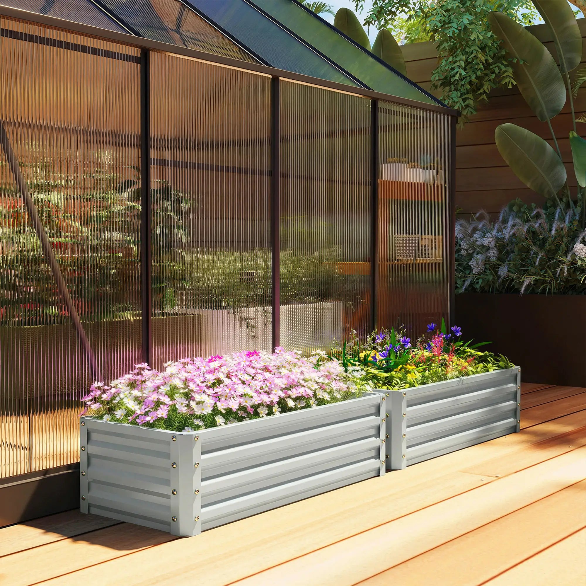 Galvanized Raised Garden Beds, Outdoor Planter Box, Set of 2, Silver Galvanized Planter Boxes at Gallery Canada