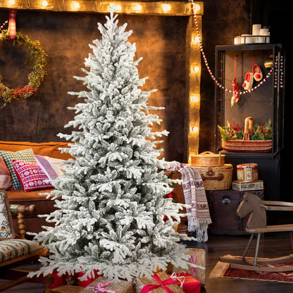 7ft Artificial Flocked Christmas Tree, Full Snow Pine, Hinged with Metal Stand Artificial Christmas Trees at Gallery Canada
