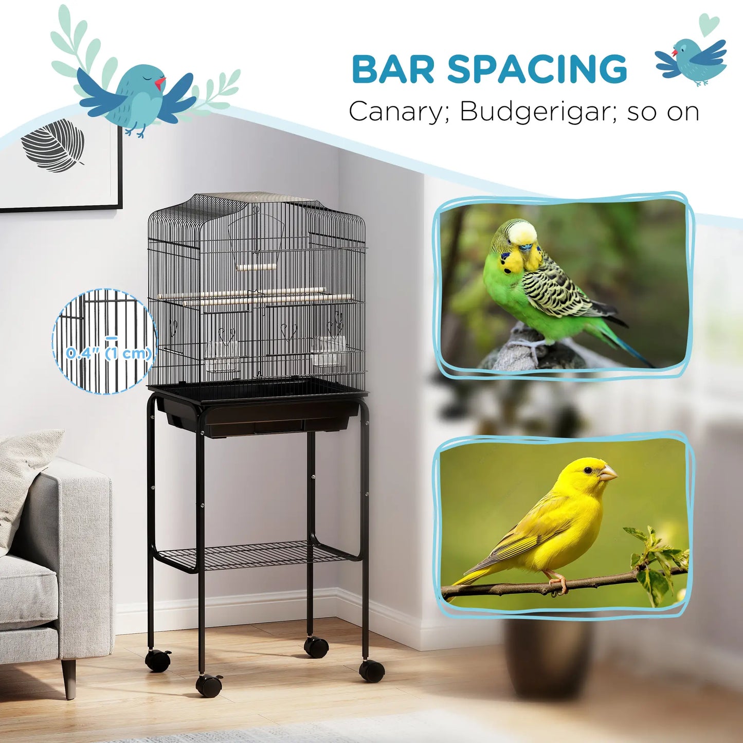 49" Rolling Bird Cage, Cockatoo House, Play Top, Storage Shelf, Wheels, Black Bird Cages at Gallery Canada