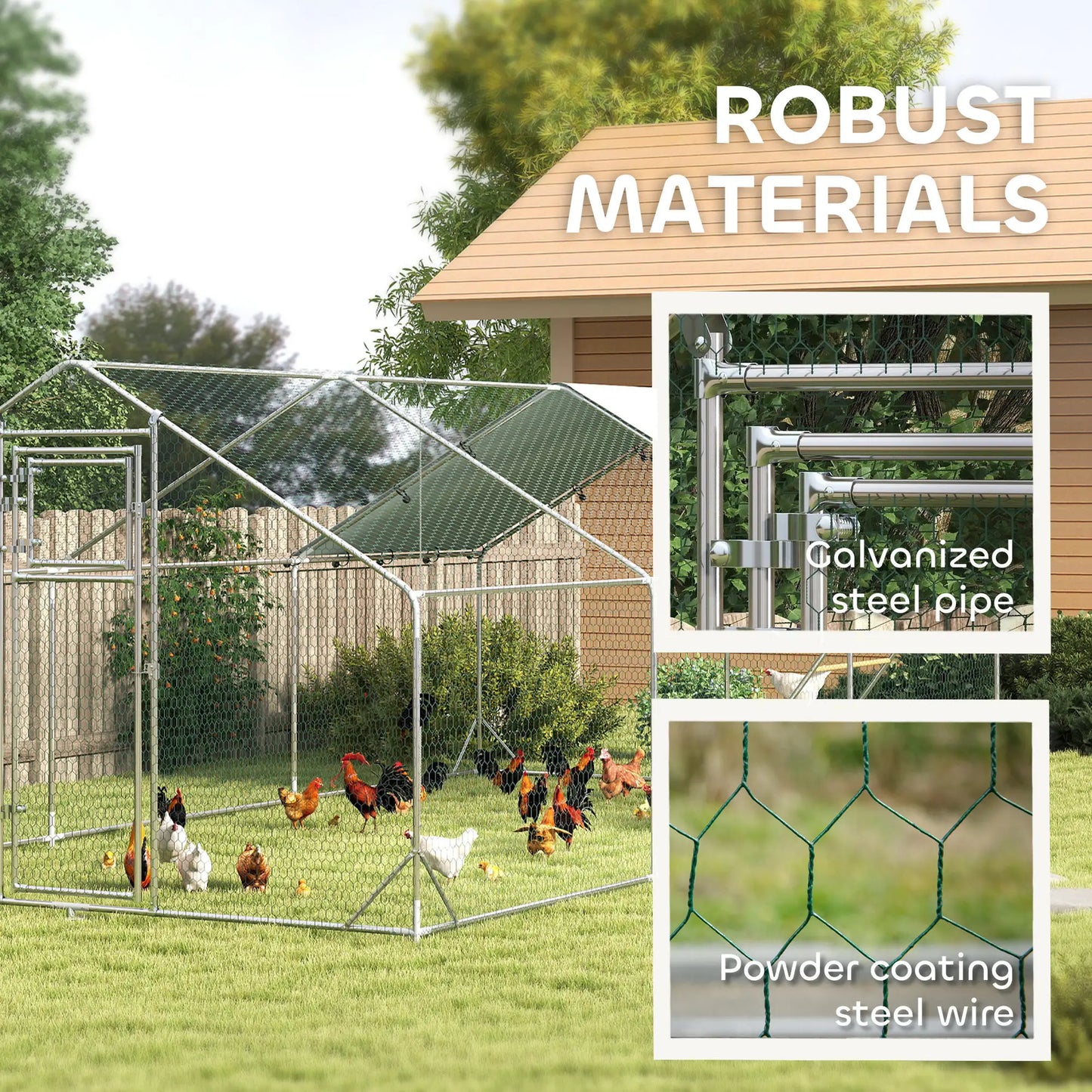 Large Metal Chicken Run, Waterproof UV-Resistant Cover, Feeding Door, Hanging Feeder, Perch, 18-24 Chickens Chicken Coops at Gallery Canada